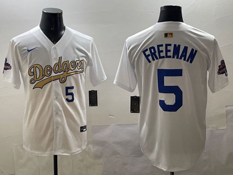 Men Los Angeles Dodgers #5 Freeman White Champion gold character 2025 Nike MLB Jersey style 33115->los angeles dodgers->MLB Jersey